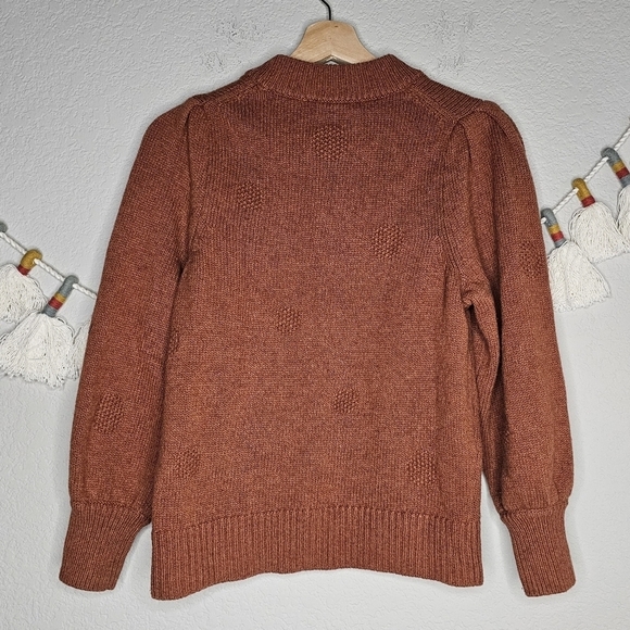 Madewell Dotted Eaton Puff Sleeve Cotton Merino Wool Yarn Sweater Redwood Boho S - Picture 3 of 11